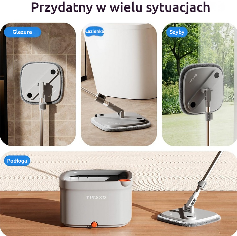 TIVAXO   Mop obrotowy M16 Spin z separacją wody + 2 wkłady mikrofibra - Sklep i hurtownia FH German