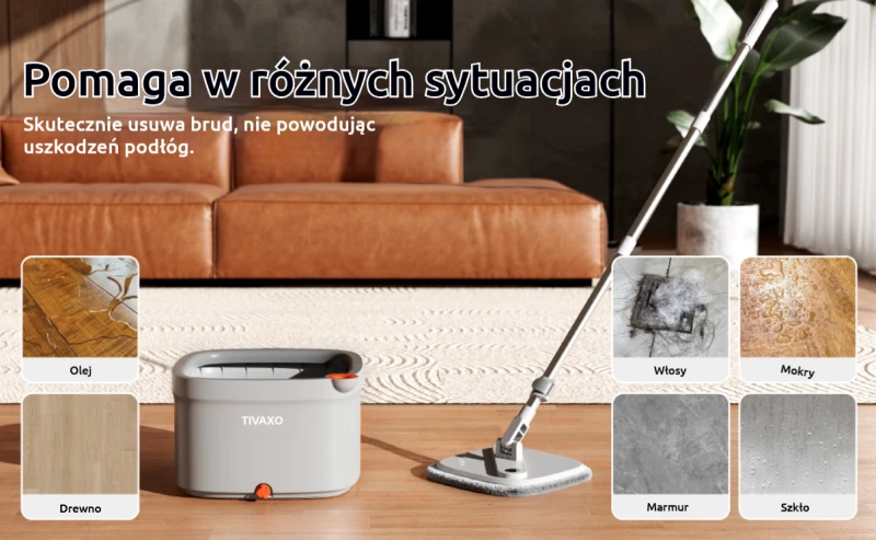 TIVAXO   Mop obrotowy M16 Spin z separacją wody + 2 wkłady mikrofibra - Sklep i hurtownia FH German