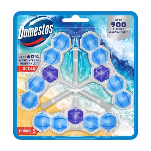 DOMESTOS Power 5 Zawieszka WC Ocean 3 × 50 g – kostki do toalety o zapachu oceanu