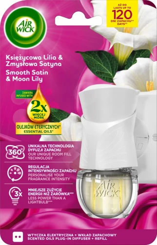AIR WICK Elektryczny odświeżacz powietrza Aparat + wkład 19 ml Księżycowa Lilia i Zmysłowa Satyna