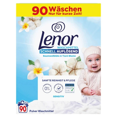 LENOR Sensitive proszek do prania 4,95 kg – niemiecki proszek do prania dla skóry wrażliwej 90 prań