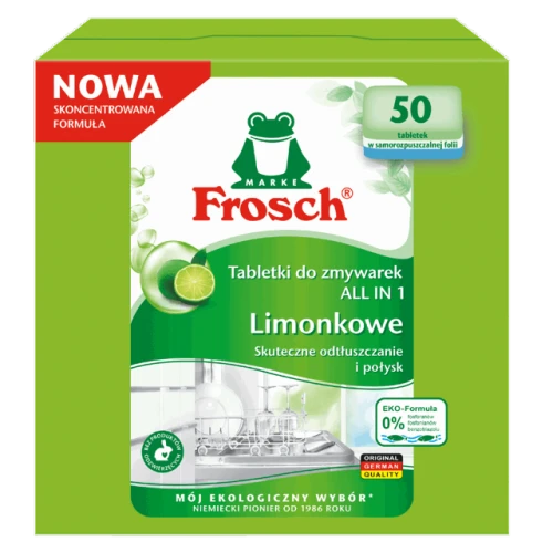 Frosch Tabletki do zmywarki Limonkowe All in 1 – 50 szt.