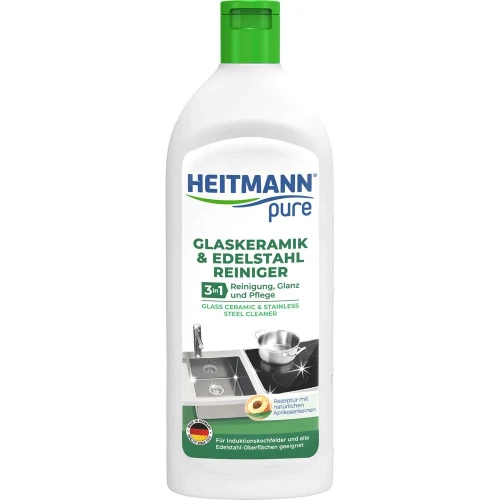 HEITMANN Pure mleczko do płyt ceramicznych i stali nierdzewnej 250 ml – niemieckie mleczko czyszczące 3w1