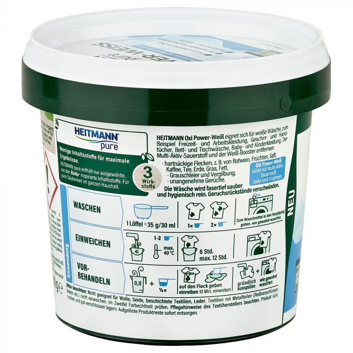 HEITMANN Pure Oplamiacz w proszku 500g Oxy Power Biel wiaderko DE /6/ - Sklep i hurtownia FH German