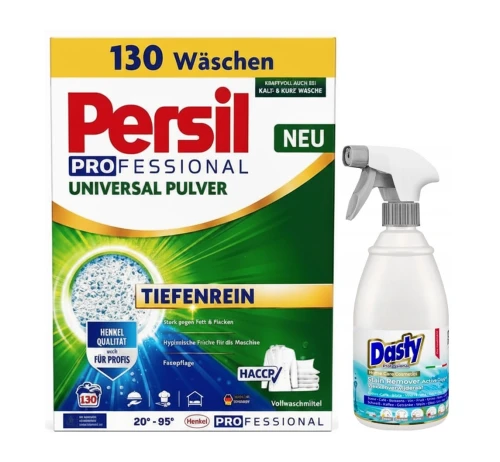 Zestaw PERSIL Proszek do prania Uniwersalny 130 prań 7,15 kg – niemiecki + DASTY Odplamiacz OXY 600 ml – włoski