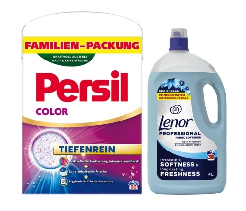 PERSIL Color Proszek 90 prań + LENOR Professional Sea Breeze Płyn do płukania 4L (200 płukań) – Zestaw do Prania