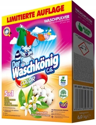 WASCHKONIG   Proszek do prania 6kg 100P Orangen Und Baumwollextrakt Kolor DE - Sklep i hurtownia FH German