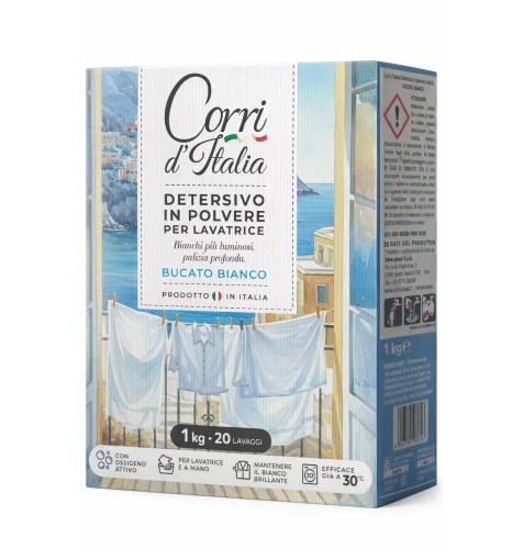 CORRI d’Italia Proszek do prania 1kg kg Bucato Bianco – włoski proszek do białych tkanin, do 20 prań