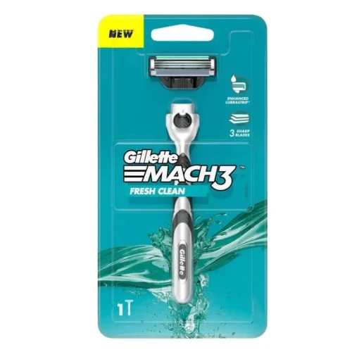 GILLETTE Mach3 Fresh Clean Maszynka do Golenia dla Mężczyzn + 1 Wkład – 3 Ostrza, Ulepszony Pasek Lubrastrip