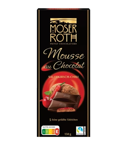 MOSER ROTH Mousse au Chocolat Sauerkirsch-Chili Czekolada Gorzka z Musem Kakaowym, Wiśnią i Chili 150g – Niemiecka Czekolada Premium DE
