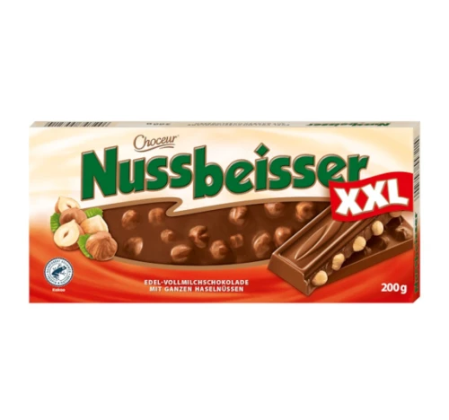 CHOCEUR Nussbeisser XXL Czekolada Mleczna z Całymi Orzechami Laskowymi 200g – Niemiecka Czekolada DE