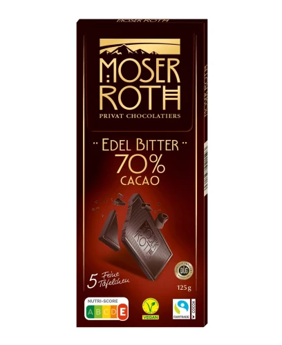 MOSER ROTH Edel Bitter 70% Cacao Czekolada Gorzka 125g – Niemiecka Wykwintna Czekolada DE