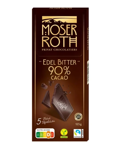 MOSER ROTH Edel Bitter 90% Cacao Czekolada Gorzka 125g – Niemiecka Czekolada Ekstra Gorzka DE