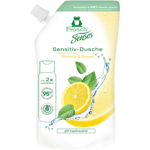 FROSCH Senses Sensitiv-Dusche Żel pod Prysznic Cytryna i Mięta Zapas 500ml – Niemiecki Łagodny Żel pod Prysznic DE