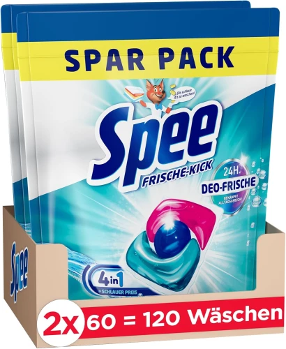 SPEE Frische-Kick 4w1 Kapsułki do prania 2×60 szt. – zapas na 120 prań z niemiecką jakością
