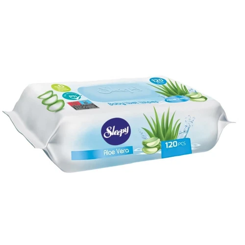 SLEEPY Baby Wet Wipes Aloe Vera Nawilżane Chusteczki dla Dzieci 120 szt. – Pielęgnacyjne Chusteczki z Aloesem