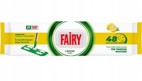 FAIRY Power Wipes Chusteczki do Podłóg 4XL Lemon 50 szt. – Cytrusowe Nawilżane Chusteczki do Mopa