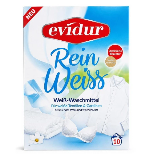 EVIDUR Rein Weiss Proszek do Prania Bieli i Firanek 600g (10 Prań) – Niemiecki Proszek Wybielający DE