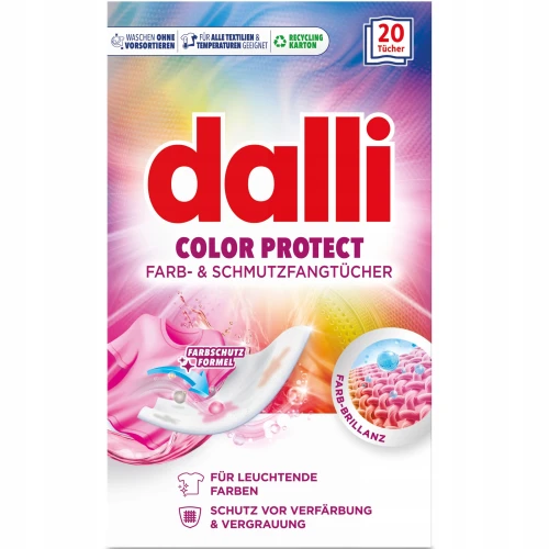 DALLI Color Protect Chusteczki Wyłapujące Kolor i Brud 20 szt. – Niemieckie Chusteczki do Prania Tkanin Kolorowych DE