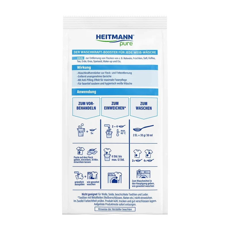 Niemiecki Odplamiacz i Wybielacz do Tkanin Białych HEITMANN Pure Oxi Power-Weiss 475 g DE – Niemiecki Proszek Wybielający i Wzmacniacz Prania - Sklep i hurtownia FHGerman