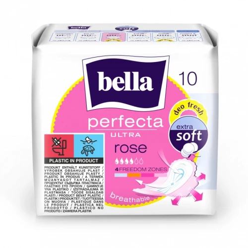 Cienkie Podpaski Higieniczne BELLA Perfecta Ultra Rose Extra Soft Deo Fresh 10 szt. – Ultracienkie Podpaski ze Skrzydełkami Zapachowe
