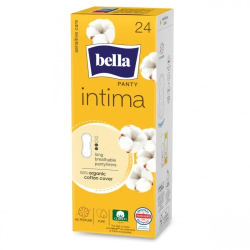 Wkładki Higieniczne BELLA Panty Intima Long 24 szt. – Wydłużone Wkładki z 100% Bawełny Organicznej dla Skóry Wrażliwej