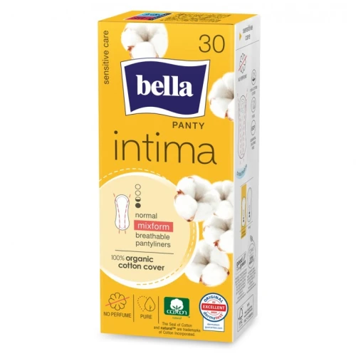 Wkładki Higieniczne BELLA Panty Intima Normal MixForm 30 szt. – Uniwersalne Wkładki z 100% Bawełny Organicznej dla Skóry Wrażliwej