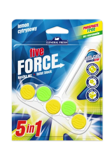 Zawieszka do WC GENERAL FRESH Five Force Cytrynowy / Lemon 50 g – Kostka do WC 5 in 1