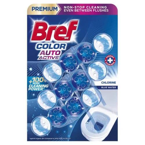 BREF Color Auto Active Chlorine Zawieszka do WC 3 x 50 g – Kostki do Muszli WC Barwiące Wodę