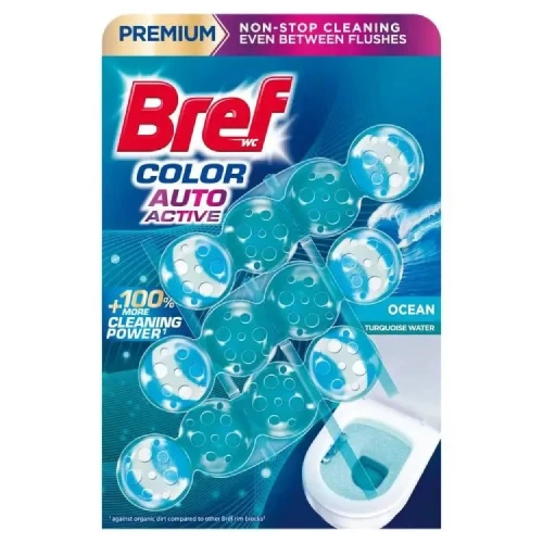 BREF Color Auto Active Ocean Zawieszka do WC 3 x 50 g – Kostki do Muszli WC Barwiące Wodę