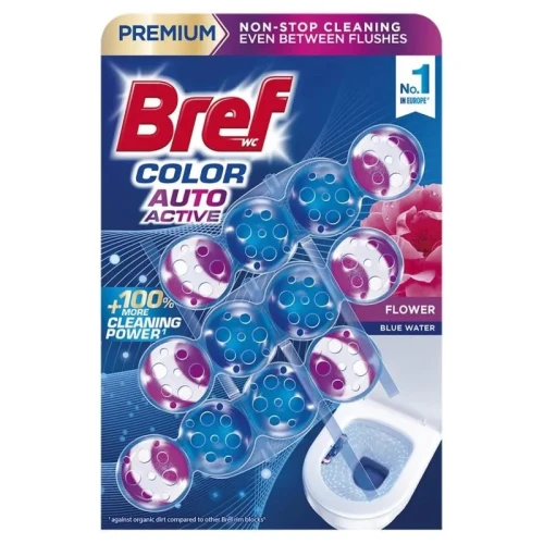 BREF Color Auto Active Flower Zawieszka do WC 3 x 50 g – Kostki do Muszli WC Barwiące Wodę