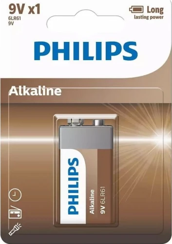 PHILIPS Bateria Alkaliczna 9V 6LR61 1 szt. – Długotrwałe i Niezawodne Zasilanie