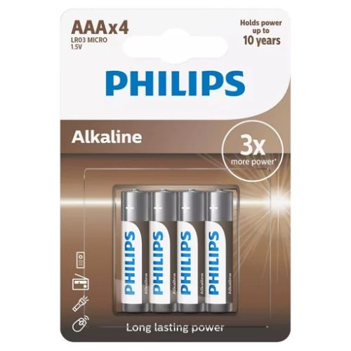 PHILIPS Baterie Alkaliczne AAA LR03 1.5V 4 szt. – Długotrwała Energia dla Twoich Urządzeń