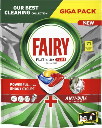 FAIRY Platinum Plus All In One Lemon Kapsułki do Zmywarki 71 szt. – Kapsułki Czyszczące do Zmywarek
