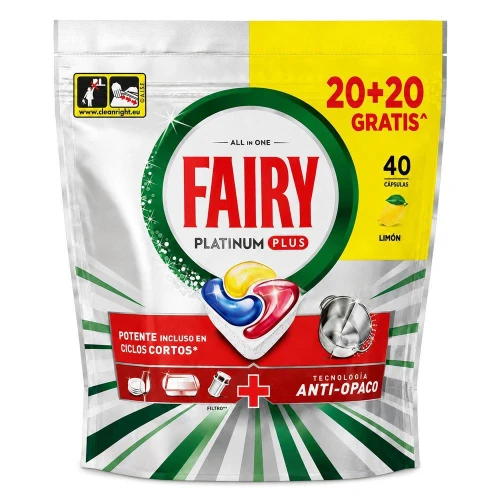FAIRY Platinum Plus All In One Lemon Kapsułki do Zmywarki 40 szt. – Kapsułki Czyszczące do Zmywarek