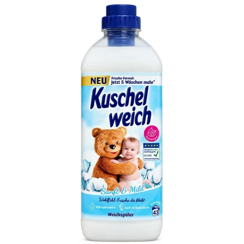 KUSCHELWEICH Sanft & Mild Płyn do Płukania Tkanin 1 L (43 Prania) – Niemiecki Skoncentrowany Płyn do Płukania Tkanin