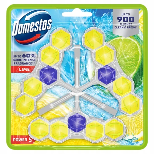 DOMESTOS Power 5 Zawieszka WC Lime 3 × 50 g – kostki do toalety o cytrusowym zapachu