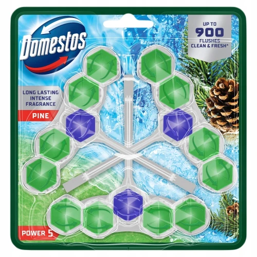 DOMESTOS Power 5 Pine Kostka do WC 3 x 55 g – Zawieszka do Muszli Toaletowej (Trio Pack)