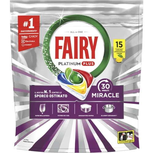 FAIRY Platinum Plus Miracle Lemon Kapsułki do Zmywarki 15 Sztuk – Tabletki do Zmywania All in One