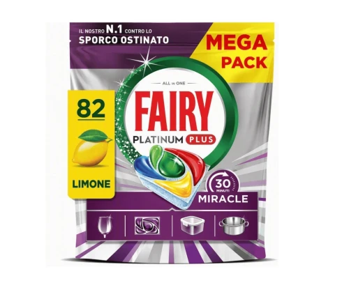 FAIRY Platinum Plus Miracle Lemon Kapsułki do Zmywarki 82 Sztuki – Tabletki do Zmywania All in One Mega Pack