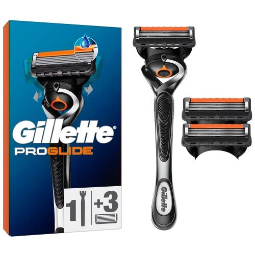 GILLETTE ProGlide Maszynka do Golenia dla Mężczyzn + 3 Ostrza Wymienne – Zestaw do Golenia z Technologią FlexBall
