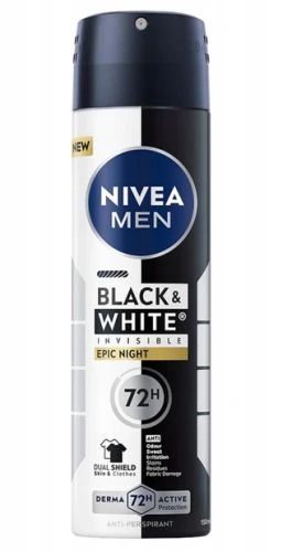 NIVEA MEN Black & White Invisible Epic Night Antyperspirant w Sprayu dla Mężczyzn 150 ml – Męski Dezodorant Ochronny