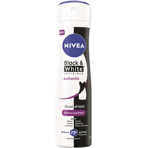 NIVEA Black & White Invisible Authentic Antyperspirant w Sprayu dla Kobiet 150 ml – Damski Dezodorant Ochronny