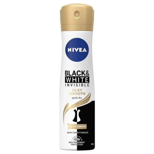 NIVEA Black & White Invisible Silky Smooth Antyperspirant w Sprayu dla Kobiet 150 ml – Pielęgnacyjny Dezodorant Damski po Goleniu
