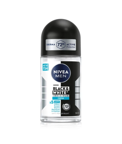 NIVEA MEN Black & White Invisible Fresh Antyperspirant w Kulce dla Mężczyzn 50 ml – Męski Dezodorant Roll-On
