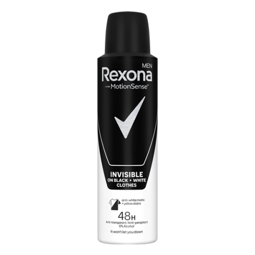 REXONA Men Invisible on Black + White Clothes Antyperspirant w Sprayu dla Mężczyzn 150 ml – Męski Dezodorant Ochronny