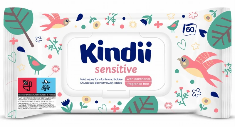 CLEANIC   Kindii Chusteczki nawilżone 60szt Sensitiv klapka - Sklep i hurtownia FHGerman