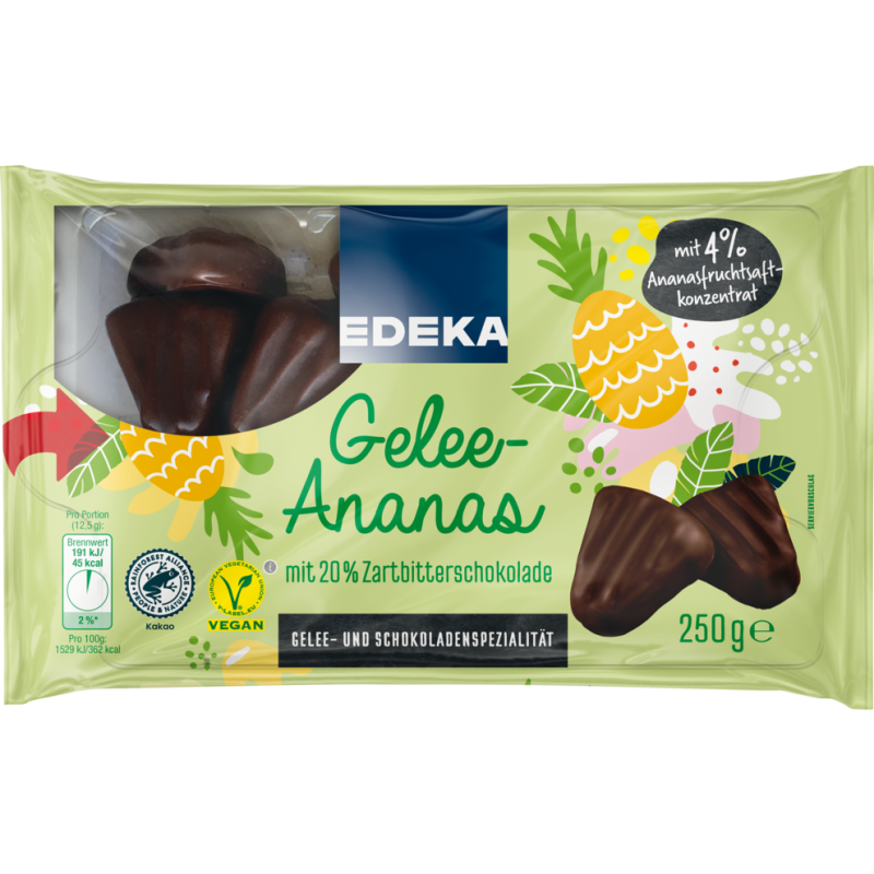 EDEKA   Galaretki ananasowe w polewie czekoladowej  250g DE /10/ - Sklep i hurtownia FH German