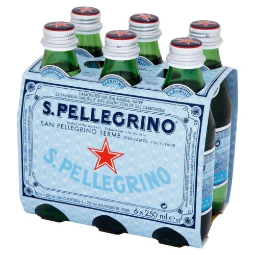 San Pellegrino Woda Gazowana 6x250 ml – Włoska Woda Mineralna w Szklanych Butelkach